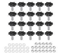 sourcing map 20pcs Star Clamping Knobs with Nuts Washers, M8 x 20mm Metric Zinc Plated Carbon Steel Male Thread 32mm 6-Star Plastic Head, Threaded Stud Hand Knobs Handles Thumb Screws, Black