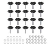 sourcing map 20pcs Star Clamping Knobs with Nuts Washers, M8 x 25mm Metric Zinc Plated Carbon Steel Male Thread 32mm 6-Star Plastic Head, Threaded Stud Hand Knobs Handles Thumb Screws, Black