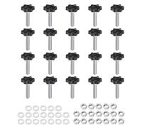 sourcing map 20pcs Star Clamping Knobs with Nuts Washers, M8 x 35mm Metric Zinc Plated Carbon Steel Male Thread 32mm 6-Star Plastic Head, Threaded Stud Hand Knobs Handles Thumb Screws, Black