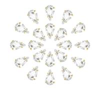 sourcing map 20Pcs Teardrop Sew on Rhinestone - 13x8mm Flat Back Glass Teardrop Crystal Rhinestones in Gold Prong Setting for Crafting, DIY Jewelry, Clothes Decorations (White)