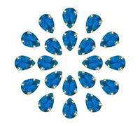 sourcing map 20Pcs Teardrop Sew on Rhinestone - 14x10mm Flat Back Glass Teardrop Crystal Rhinestones in Gold Prong Setting for Crafting, DIY Jewelry, Clothes Decorations (Blue)