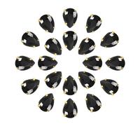sourcing map 20Pcs Teardrop Sew on Rhinestone - 18x13mm Flat Back Glass Teardrop Crystal Rhinestones in Gold Prong Setting for Crafting, DIY Jewelry, Clothes Decorations (Black)