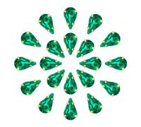 sourcing map 20Pcs Teardrop Sew on Rhinestone - 8x5mm Flat Back Glass Teardrop Crystal Rhinestones in Gold Prong Setting for Crafting, DIY Jewelry, Clothes Decorations (Green)