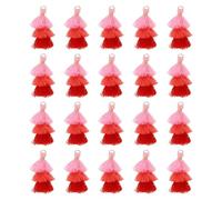 sourcing map 20Pcs Tri-Layered Mini Tassels, Tri-Colors Tassel Trim, 1.57 Inch Length Decorative Trim, Fringe Ribbon with Jump Rings for DIY Keychain Crafts Decorations, Ombre Pink