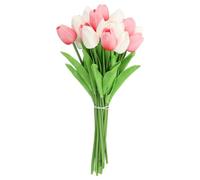 sourcing map 20pcs Tulips Artificial Flowers, Faux Flowers Silk Fake Tulip Stems Real Touch for Wedding Bouquet Centerpiece Table Party Decoration(Pure White, Rose Pink)