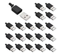 sourcing map 20Pcs USB 2.0 Type A Male Plug Connector, 4 Pin Solder Terminal with 3mm Cable Hole for DIY Cable Repair Kit, Power Supply, Microcontroller Projects, Black, 36.5x14.8mm