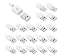 sourcing map 20Pcs USB 2.0 Type A Male Plug Connector, 4 Pin Solder Terminal with 3mm Cable Hole for DIY Cable Repair Kit, Power Supply, Microcontroller Projects, White, 36.5x14.8mm