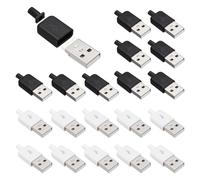 sourcing map 20Pcs USB 2.0 Type A Male Plug Connector, 4 Pin Solder Terminal with 3mm Cable Hole for DIY Cable Repair Kit, Power Supply, Microcontroller Projects, White/Black, 36.5x14.8mm