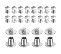 sourcing map 20set Chicago Screw M4x6mm 3mm Length Metal Phillips Nail Rivet Stud Bolts Rivets Binding Post Screw for DIY Leather Belt Bag Craft Bookbinding, Silver