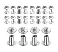 sourcing map 20set Chicago Screw M4x8mm 3mm Length Metal Phillips Nail Rivet Stud Bolts Rivets Binding Post Screw for DIY Leather Belt Bag Craft Bookbinding, Silver