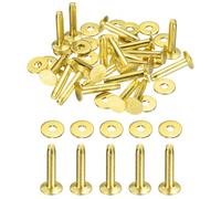sourcing map 20Set Copper Rivets and Burrs Washers 10x3.3x19mm Polish Finish Copper Solid Leather Rivet Fastener Studs Posts for Leather DIY Craft Belts Wallets Collars, Gold Yellow