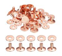 sourcing map 20Set Copper Rivets and Burrs Washers 12x4x7mm Dimpled Finish Copper Solid Leather Rivet Fastener Studs Posts for Leather DIY Craft Belts Wallets Collars, Rose Red Red