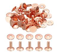 sourcing map 20Set Copper Rivets and Burrs Washers 9x3.3x10mm Polish Finish Copper Solid Leather Rivet Fastener Studs Posts for Leather DIY Craft Belts Wallets Collars, Rose Red Red