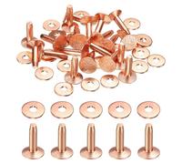 sourcing map 20Set Copper Rivets and Burrs Washers 9x3.3x14mm Dimpled Finish Copper Solid Leather Rivet Fastener Studs Posts for Leather DIY Craft Belts Wallets Collars, Rose Red Red