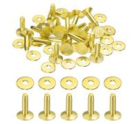 sourcing map 20Set Copper Rivets and Burrs Washers 9x3.3x14mm Dimpled Finish Copper Solid Leather Rivet Fastener Studs Posts for Leather DIY Craft Belts Wallets Collars, Gold Yellow
