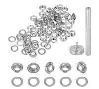 sourcing map 20Set Grommets Eyelets 4mm Copper Eyelets Kit with Washers & Setting Tool for Fabric Curtain Tarps Leather Belt Shoes Bag DIY, Silver