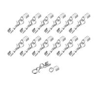sourcing map 20Sets 3.5mm Fold Over Cord Ends with Lobster Claw Clasps, Terminator Crimp End Caps for DIY Making Leather Bracelets, Silver Tone