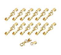 sourcing map 20Sets 3.5mm Fold Over Cord Ends with Lobster Claw Clasps, Terminator Crimp End Caps for DIY Making Leather Bracelets, Gold Tone