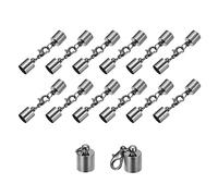 sourcing map 20Sets 8mm Leather Cord End Caps with Lobster Claw Clasps, Barrel Terminators for DIY Making Leather Bracelets, Metallic Black