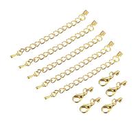 sourcing map 20Sets Fold Over Cord Ends with Lobster Claw Clasps & Extension Chain, 3mm Terminators Crimp Cap Clasp Tips for DIY Craft Making, Gold Tone