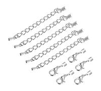 sourcing map 20Sets Fold Over Cord Ends with Lobster Claw Clasps & Extension Chain, 3mm Terminators Crimp Cap Clasp Tips for DIY Craft Making, Silver White