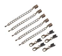 sourcing map 20Sets Fold Over Cord Ends with Lobster Claw Clasps & Extension Chain, 4mm Terminators Crimp Cap Clasp Tip for DIY Craft Making, Bronze Tone