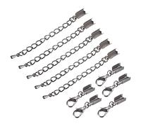 sourcing map 20Sets Fold Over Cord Ends with Lobster Claw Clasps & Extension Chain, 4mm Terminators Crimp Cap Clasp Tip for DIY Craft Making, Metallic Black