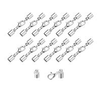 sourcing map 20Sets Leather Cord End Caps with Lobster Claw Clasps Fit 4.5mm Cords, Barrel Terminators for DIY Making Leather Bracelets, Silver Tone