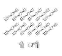 sourcing map 20Sets Leather Cord End Caps with Lobster Claw Clasps Fit 5.5mm Cords, Barrel Terminators for DIY Making Leather Bracelets, Silver Tone