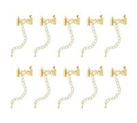 sourcing map 20Sets Slide on End Clasps with Lobster Claw Clasps & Extension Chain, 10mm Tube Slider Crimp Cord Ends for DIY Craft Making, Gold Tone