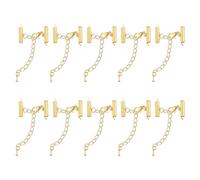 sourcing map 20Sets Slide on End Clasps with Lobster Claw Clasps & Extension Chain, 16mm Tube Slider Crimp Cord Ends for DIY Craft Making, Gold Tone
