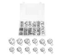 sourcing map 210pcs Spring Band Type Hose Clamps 7/9/10/11/12/14/15/16/18/20/22/25mm Fuel Line Hose Spring Clip Silicone Vacuum Hose Pipe Clamp Low Pressure Tube Clip Fastener, Silver