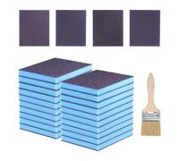 sourcing map 21pcs Sanding Sponges 120-400 Grit 4" x 5" Reusable & Washable, Double-Sided Flexible Hand Sanding Block for Wood Drywall Metal Furniture Polishing, with 2.5" Paint Brush, Brown