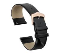sourcing map 22mm Black Genuine Leather Watch Bands, Quick Release Flat Thin Elegant Leather Watch Strap Wristband Replacement Bands with Rose Gold Stainless Steel Buckle for Men Women