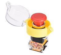 sourcing map 22mm Mounting Latching Emergency Stop Push Button Switch with Protective Cover, 60mm Emergency Stop Sign 1NO 1NC