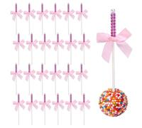 sourcing map 24 Pcs Bling Rhinestone Cake Sticks, Bow Lollipop Cake Toppers Picks Glitter Lollipop Cupcake Decorations for Chocolate Fruit Dessert Wedding Party Christmas, Rose Red