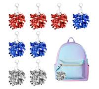 sourcing map 24 Pcs Cheer Pom Pom Keychain, Cheerleading Gift Charm Plastic Keyring Bulk for Cheerleaders Team Women Sports Events Cheer Accessory Supplies, Red/Silver Tone/Blue