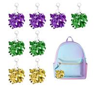 sourcing map 24 Pcs Cheer Pom Pom Keychain, Cheerleading Gift Charm Plastic Keyring Bulk for Cheerleaders Team Women Sports Events Cheer Accessory Supplies, Purple/Green/Gold Tone