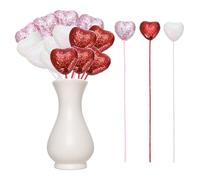 sourcing map 24 Pcs Glitter Heart Shaped Picks Puffy Foam Hearts Floral Sparkly Stick for Valentine's Day Wedding Decor Home Vase Supplies Flower Arrangements Craft (Red/Pink/White, 3cm x 21cm)