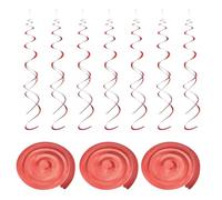 sourcing map 24 Pcs Red Party Hanging Swirls Double Strip Hanging Decorations Foil Swirling Hanging Plastic Ceiling Streamers for Birthday Party with Hang Tag Hook
