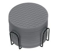 sourcing map 24 Pcs Silicone Coasters with Holder, 4 Inch Round Coaster for Drink, Non-Slip Non-Stick Heat Resistant Place Mats Washable for Cups Tabletop Protection Table Decor, Gray