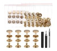 sourcing map 24 Set Leather Snap Fasteners Kit 10mm Metal Snap Button Press Studs Leather Rivets Snaps with 3 Setter Tools for Clothes Jackets Jeans Wears Bags, Gold