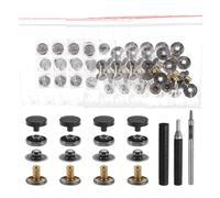 sourcing map 24 Set Leather Snap Fasteners Kit 10mm Metal Snap Button Press Studs Leather Rivets Snaps with 3 Setter Tools for Clothes Jackets Jeans Wears Bags, Black