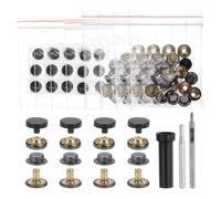 sourcing map 24 Set Leather Snap Fasteners Kit 10mm Metal Snap Button Press Studs Leather Rivets Snaps with 3 Setter Tools for Clothes Jackets Jeans Wears, Black