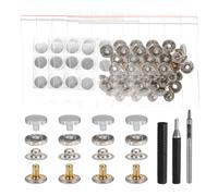 sourcing map 24 Set Leather Snap Fasteners Kit 10mm Metal Snap Button Press Studs Leather Rivets Snaps with 3 Setter Tools for Clothes Jackets Jeans Wears Bags, Silver Tone