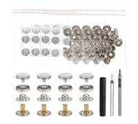 sourcing map 24 Set Leather Snap Fasteners Kit 12mm Metal Snap Button Press Studs Leather Rivets Snaps with 3 Setter Tools for Clothes Jackets Jeans Wears Bags, Silver Tone