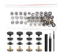 sourcing map 24 Set Leather Snap Fasteners Kit 12mm Metal Snap Button Press Studs Leather Rivets Snaps with 3 Setter Tools for Clothes Jackets Jeans Wears Bags, Black