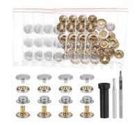 sourcing map 24 Set Leather Snap Fasteners Kit 12mm Metal Snap Button Press Studs Leather Rivets Snaps with 3 Setter Tools for Clothes Jackets Jeans Wears, Silver Tone