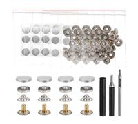 sourcing map 24 Set Leather Snap Fasteners Kit 15mm Metal Snap Button Press Studs Leather Rivets Snaps with 3 Setter Tools for Clothes Jackets Jeans Wears Bags, Silver Tone