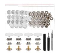 sourcing map 24 Set Leather Snap Fasteners Kit 20mm Metal Snap Button Press Studs Leather Rivets Snaps with 3 Setter Tools for Clothes Jackets Jeans Wears Bags, Beige Color